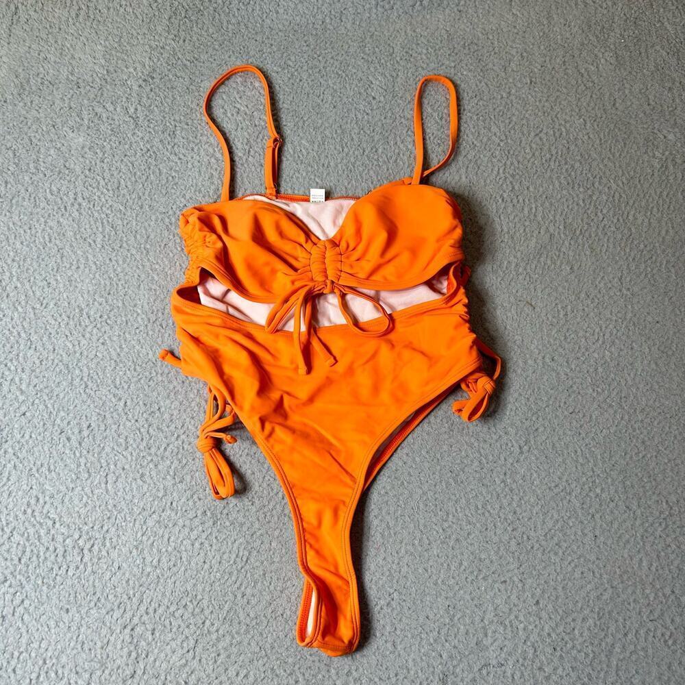 Swimwear Womens M Orange Cut Out Spaghetti Strap One Piece Swimsuit NEW‎